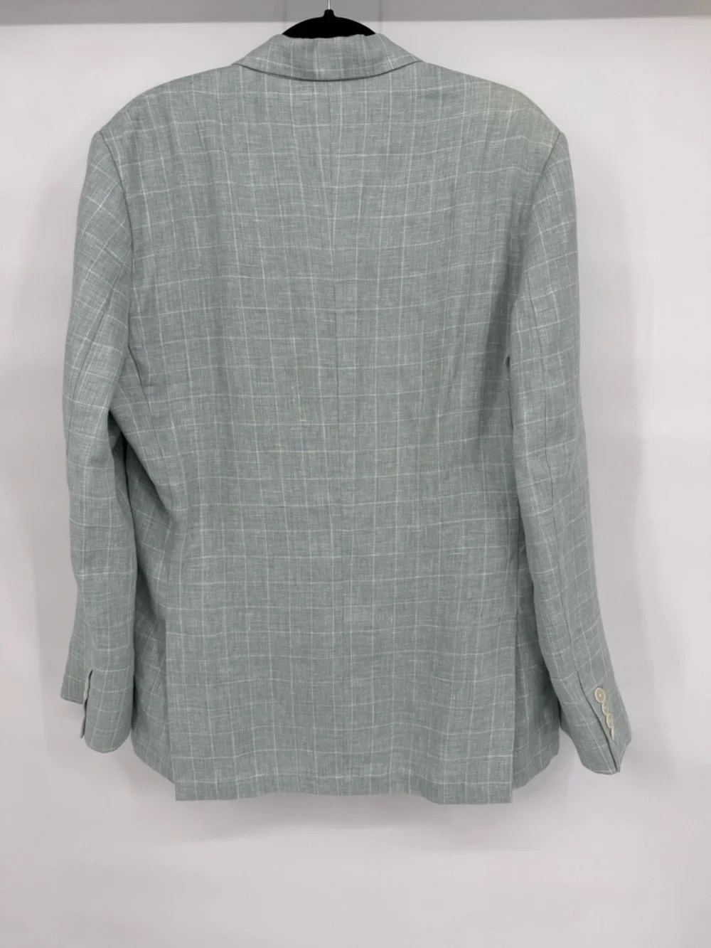ASUKA Windowpane Blazer Cotton Linen Blend Lightweight Tailored Jacket Seafoam